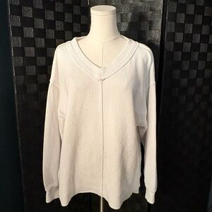 Aerie Wonder Oversized White Textured V-Neck Sweatshirt Oversized Women’s XS